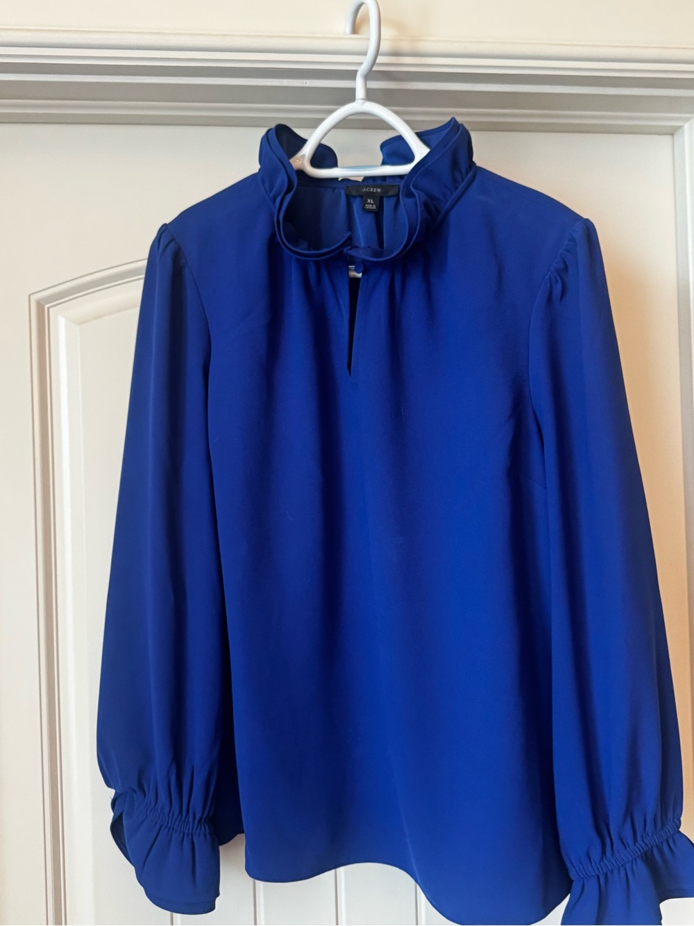 JCrew Cobalt Ruffle Collar Long Sleeve Blouse